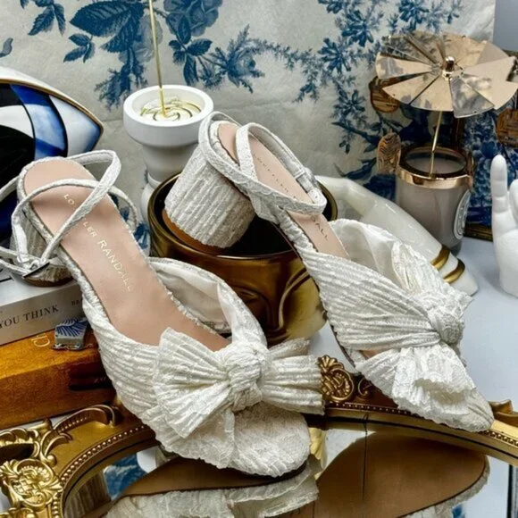 🆕 LOEFFLER RANDALL 🧿 NWOT Dahlia White Lace Bow Mid Heel, Sz 6 - Picture 12 of 15